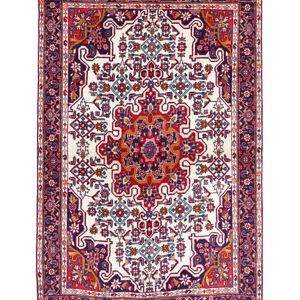 Hamadan 3' 3" X 5' 1" Hand Knotted Wool Rug 3' 3" X 5' 1" (99 X 155) / Ivory / Wool