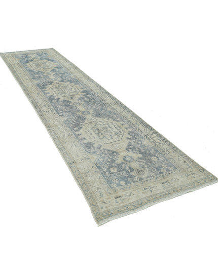 Hamadan 3' 5" X 13' 5" Hand Knotted Wool Rug 3' 5" X 13' 5" (104 X 409) / Blue / Wool