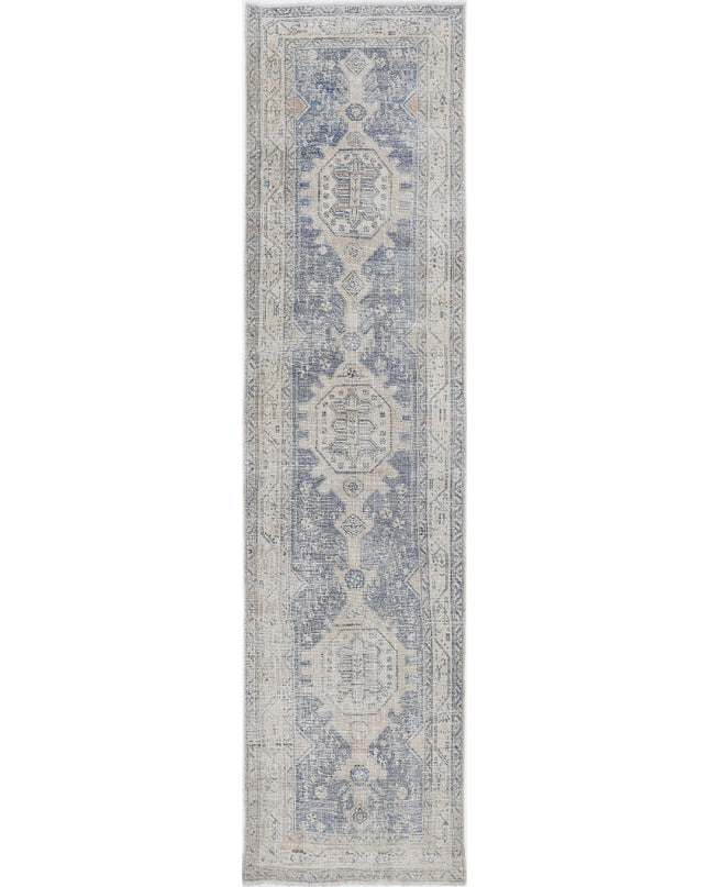 Hamadan 3' 5" X 13' 5" Hand Knotted Wool Rug 3' 5" X 13' 5" (104 X 409) / Blue / Wool