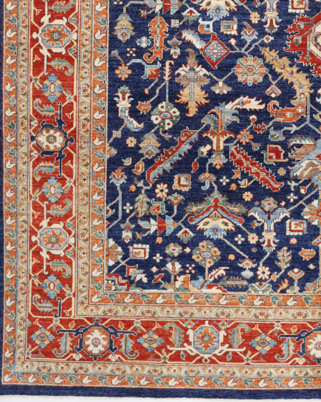 Heriz 9' 11" X 13' 11" Hand Knotted Wool Rug 9' 11" X 13' 11" (302 X 424) / Blue / Wool