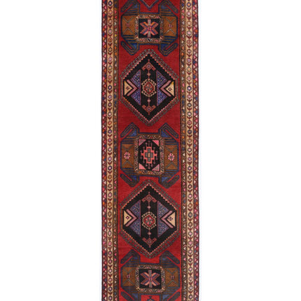 Heriz 3' 8" X 13' 2" Hand Knotted Wool Rug 3' 8" X 13' 2" (112 X 401) / Red / Wool