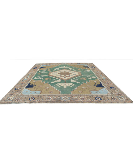 Heriz 11' 10" X 14' 6" Hand Knotted Wool Rug 11' 10" X 14' 6" (361 X 442) / Green / Wool