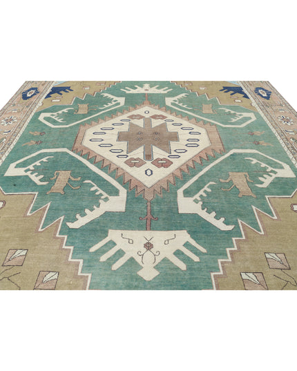 Heriz 11' 10" X 14' 6" Hand Knotted Wool Rug 11' 10" X 14' 6" (361 X 442) / Green / Wool