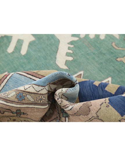 Heriz 11' 10" X 14' 6" Hand Knotted Wool Rug 11' 10" X 14' 6" (361 X 442) / Green / Wool