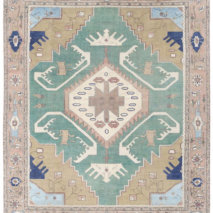 Heriz 11' 10" X 14' 6" Hand Knotted Wool Rug 11' 10" X 14' 6" (361 X 442) / Green / Wool