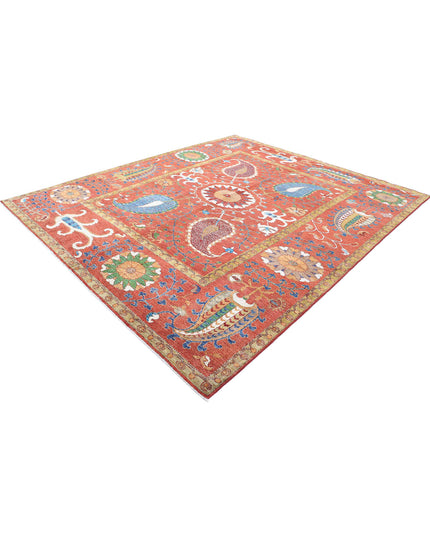 Humna 9' 1" X 10' 7" Hand Knotted Wool Rug 9' 1" X 10' 7" (277 X 322) / Red / Wool