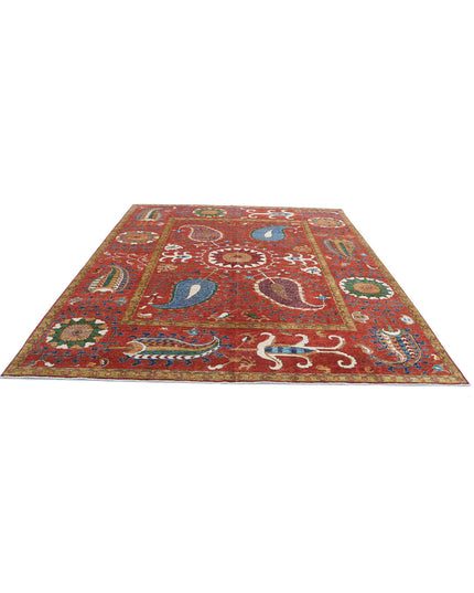 Humna 9' 1" X 10' 7" Hand Knotted Wool Rug 9' 1" X 10' 7" (277 X 322) / Red / Wool