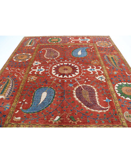 Humna 9' 1" X 10' 7" Hand Knotted Wool Rug 9' 1" X 10' 7" (277 X 322) / Red / Wool