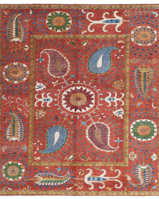 Humna 9' 1" X 10' 7" Hand Knotted Wool Rug 9' 1" X 10' 7" (277 X 322) / Red / Wool