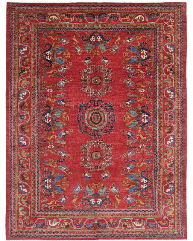 Humna 10' 3" X 13' 10" Hand Knotted Wool Rug 10' 3" X 13' 10" (312 X 422) / Red / Wool