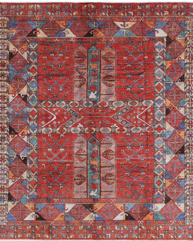 Humna 8' 5" X 9' 10" Hand Knotted Wool Rug 8' 5" X 9' 10" (257 X 300) / Red / Wool