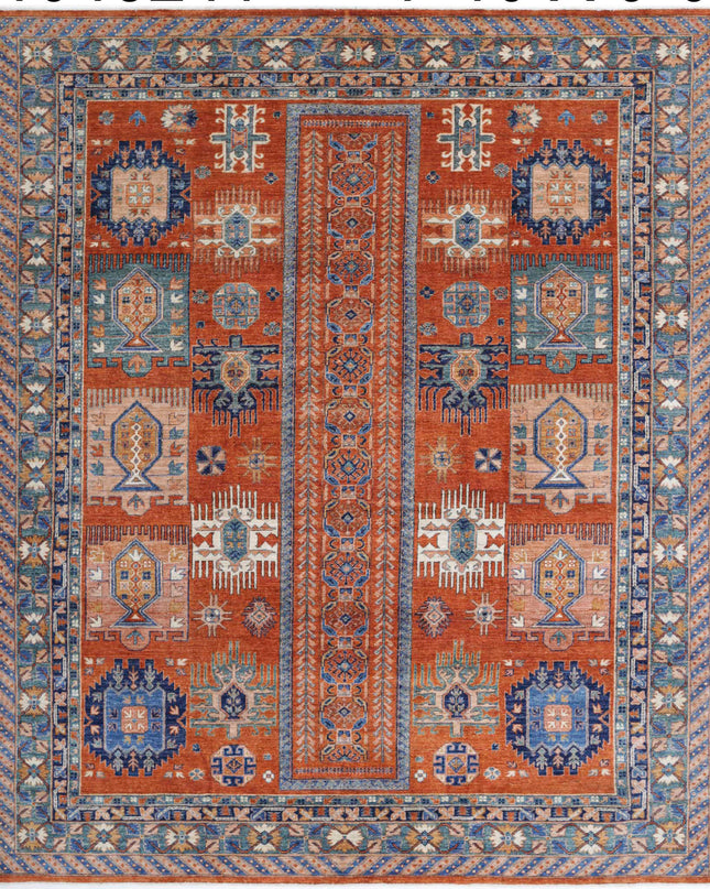Humna 7' 10" X 9' 6" Hand Knotted Wool Rug 7' 10" X 9' 6" (239 X 290) / Rust / Wool
