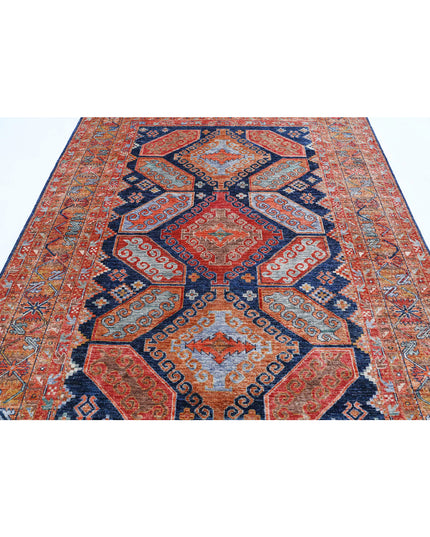 Humna 6' 7" X 9' 0" Hand Knotted Wool Rug 6' 7" X 9' 0" (201 X 274) / Blue / Wool