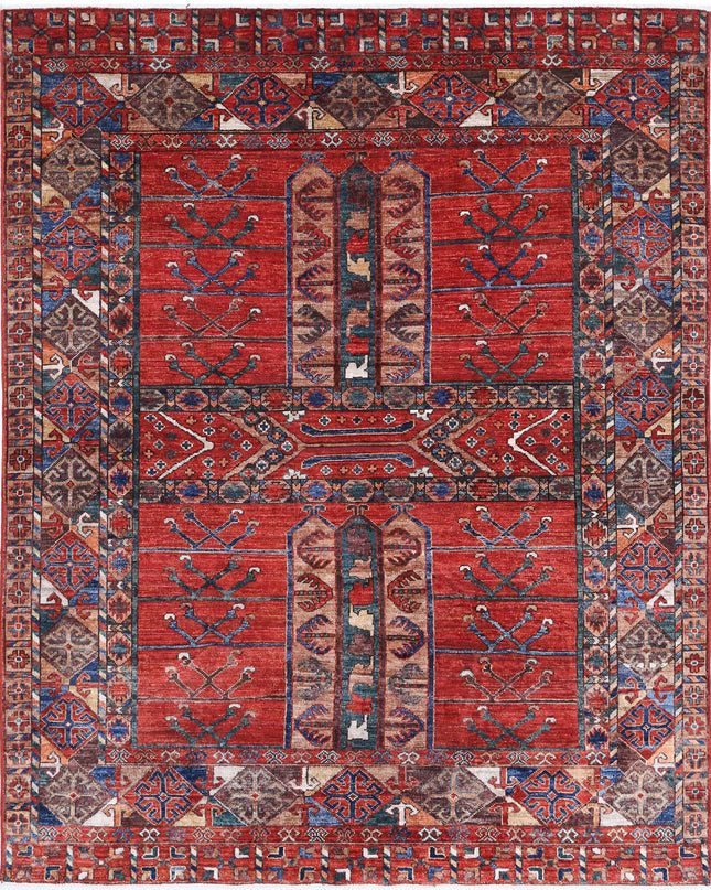Humna 5' 5" X 6' 8" Hand Knotted Wool Rug 5' 5" X 6' 8" (165 X 203) / Red / Wool