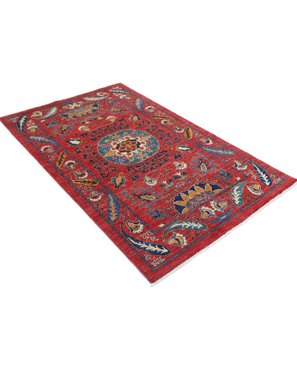 Humna 3' 11" X 6' 3" Hand Knotted Wool Rug 3' 11" X 6' 3" (119 X 191) / Red / Wool