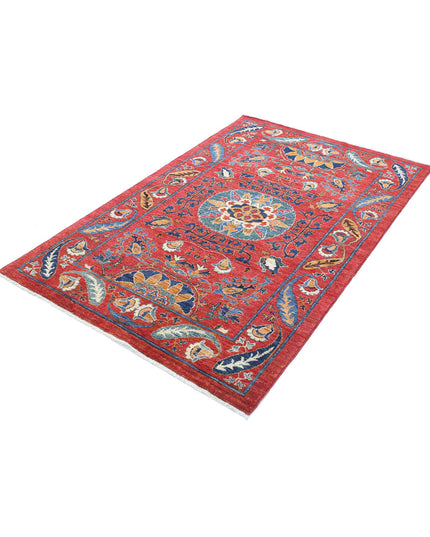 Humna 3' 11" X 6' 3" Hand Knotted Wool Rug 3' 11" X 6' 3" (119 X 191) / Red / Wool