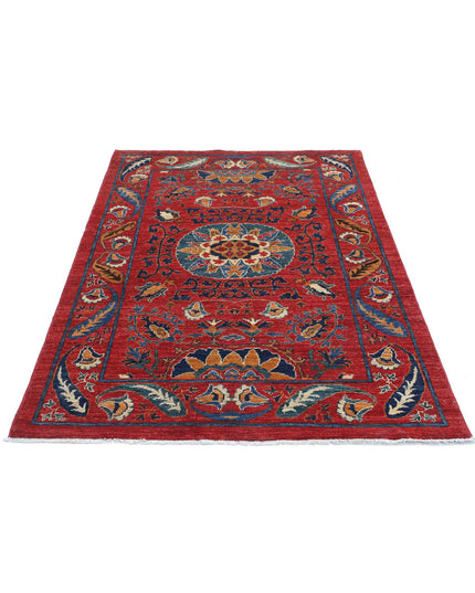 Humna 3' 11" X 6' 3" Hand Knotted Wool Rug 3' 11" X 6' 3" (119 X 191) / Red / Wool