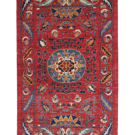 Humna 3' 11" X 6' 3" Hand Knotted Wool Rug 3' 11" X 6' 3" (119 X 191) / Red / Wool