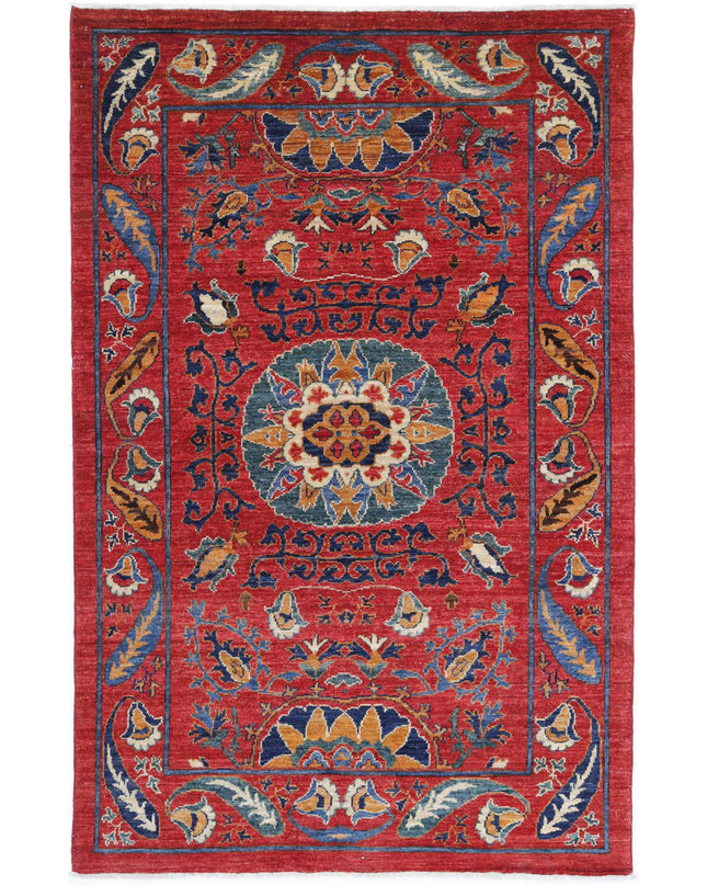 Humna 3' 11" X 6' 3" Hand Knotted Wool Rug 3' 11" X 6' 3" (119 X 191) / Red / Wool