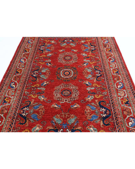 Humna 5' 9" X 8' 8" Hand Knotted Wool Rug 5' 9" X 8' 8" (175 X 264) / Red / Wool