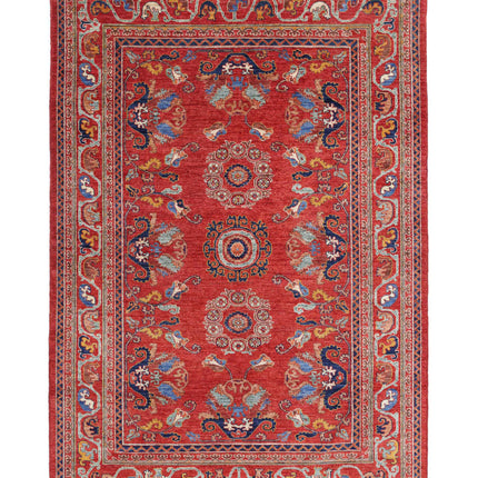 Humna 5' 9" X 8' 8" Hand Knotted Wool Rug 5' 9" X 8' 8" (175 X 264) / Red / Wool