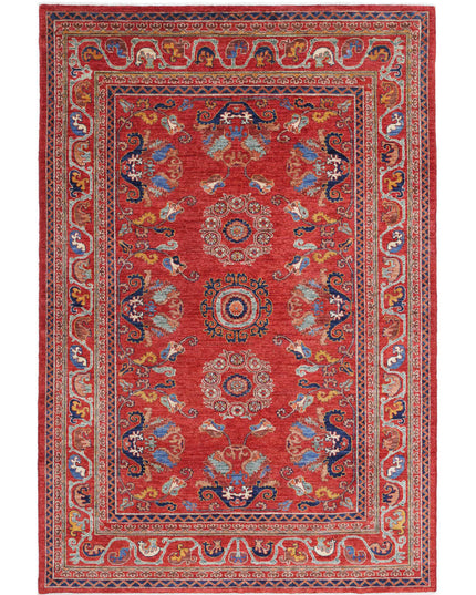 Humna 5' 9" X 8' 8" Hand Knotted Wool Rug 5' 9" X 8' 8" (175 X 264) / Red / Wool