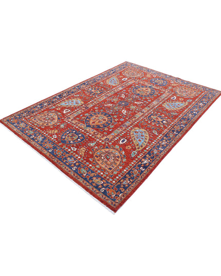 Humna 5' 6" X 7' 11" Hand Knotted Wool Rug 5' 6" X 7' 11" (168 X 241) / Red / Wool