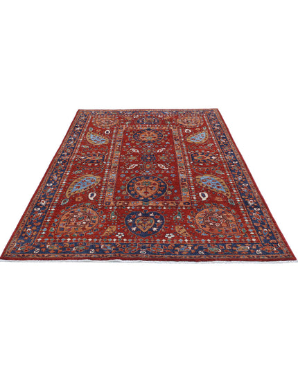 Humna 5' 6" X 7' 11" Hand Knotted Wool Rug 5' 6" X 7' 11" (168 X 241) / Red / Wool