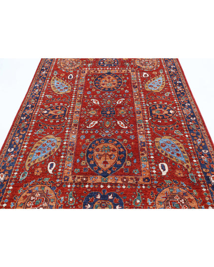 Humna 5' 6" X 7' 11" Hand Knotted Wool Rug 5' 6" X 7' 11" (168 X 241) / Red / Wool