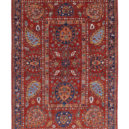 Humna 5' 6" X 7' 11" Hand Knotted Wool Rug 5' 6" X 7' 11" (168 X 241) / Red / Wool