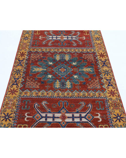 Humna 3' 11" X 6' 4" Hand Knotted Wool Rug 3' 11" X 6' 4" (119 X 193) / Red / Wool
