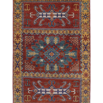 Humna 3' 11" X 6' 4" Hand Knotted Wool Rug 3' 11" X 6' 4" (119 X 193) / Red / Wool