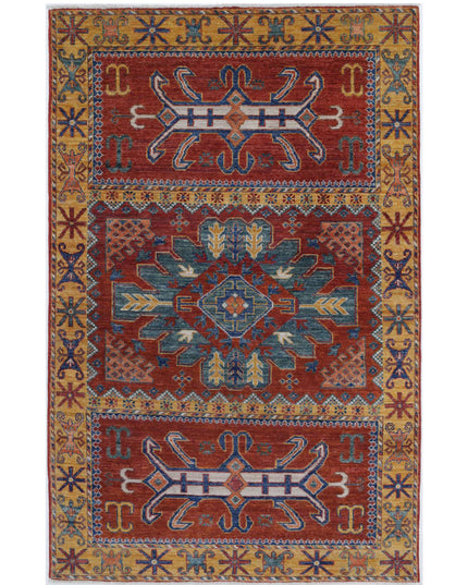Humna 3' 11" X 6' 4" Hand Knotted Wool Rug 3' 11" X 6' 4" (119 X 193) / Red / Wool