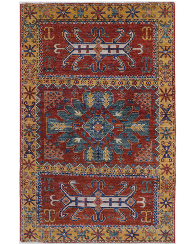 Humna 3' 11" X 6' 4" Hand Knotted Wool Rug 3' 11" X 6' 4" (119 X 193) / Red / Wool