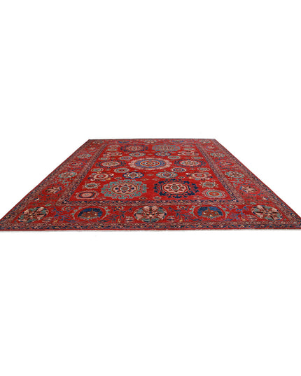Humna 13' 3" X 16' 7" Hand Knotted Wool Rug 13' 3" X 16' 7" (404 X 505) / Red / Wool