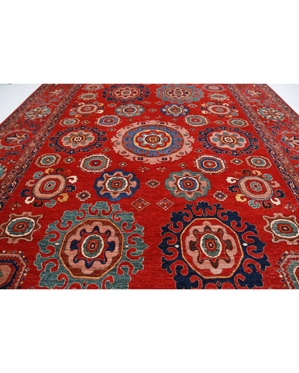 Humna 13' 3" X 16' 7" Hand Knotted Wool Rug 13' 3" X 16' 7" (404 X 505) / Red / Wool