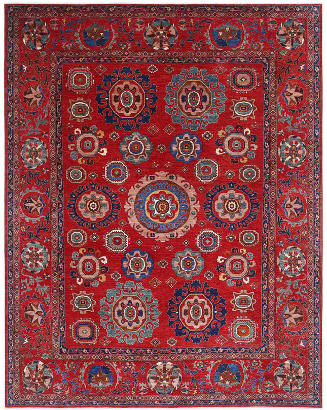 Humna 13' 3" X 16' 7" Hand Knotted Wool Rug 13' 3" X 16' 7" (404 X 505) / Red / Wool
