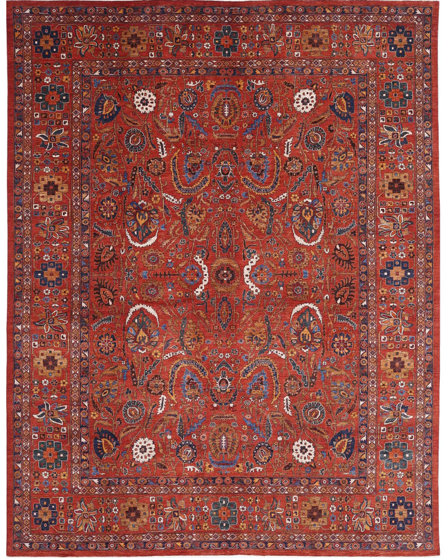 Humna 13' 3" X 16' 10" Hand Knotted Wool Rug 13' 3" X 16' 10" (404 X 513) / Red / Wool