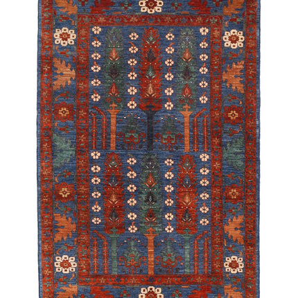 Humna 5' 1" X 8' 0" Hand Knotted Wool Rug 5' 1" X 8' 0" (155 X 244) / Blue / Wool