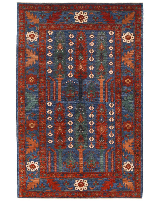 Humna 5' 1" X 8' 0" Hand Knotted Wool Rug 5' 1" X 8' 0" (155 X 244) / Blue / Wool