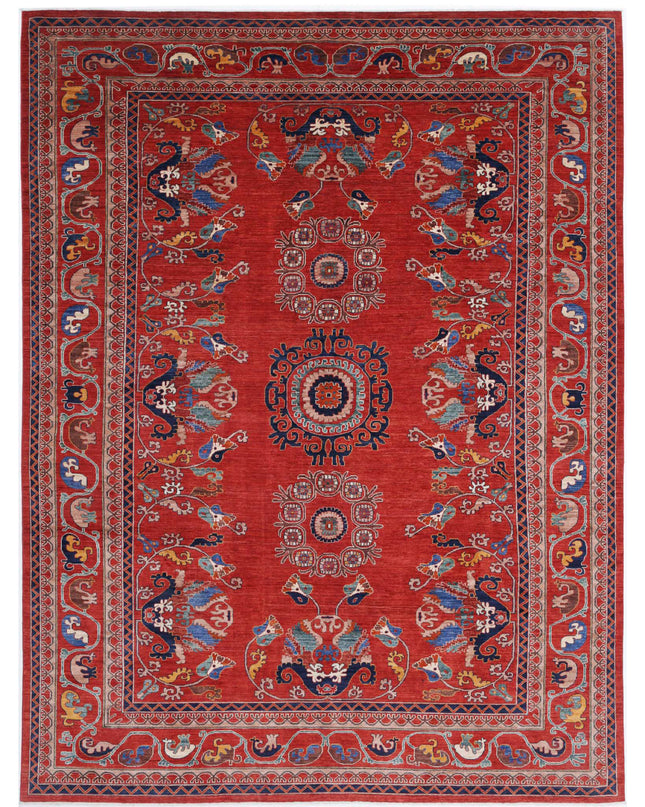Humna 10' 2" X 13' 7" Hand Knotted Wool Rug 10' 2" X 13' 7" (310 X 414) / Red / Wool