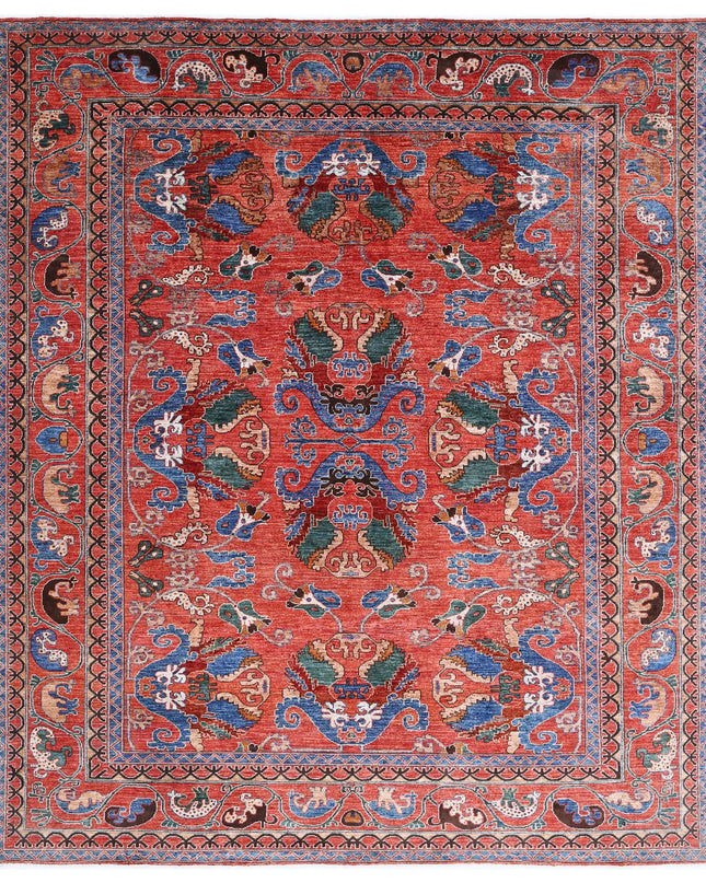 Humna 8' 7" X 9' 9" Hand Knotted Wool Rug 8' 7" X 9' 9" (262 X 297) / Red / Wool