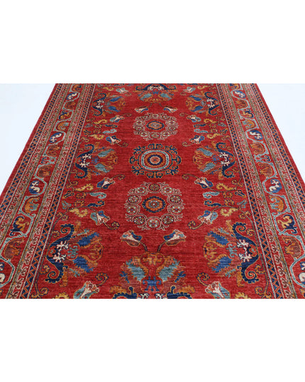 Humna 5' 10" X 9' 1" Hand Knotted Wool Rug 5' 10" X 9' 1" (178 X 277) / Red / Wool
