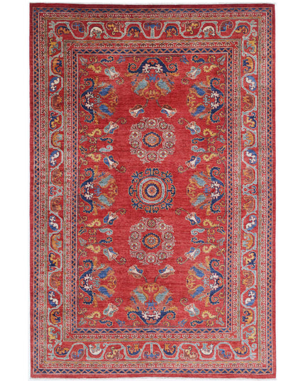 Humna 5' 10" X 9' 1" Hand Knotted Wool Rug 5' 10" X 9' 1" (178 X 277) / Red / Wool
