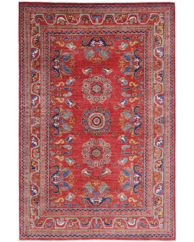 Humna 5' 10" X 9' 1" Hand Knotted Wool Rug 5' 10" X 9' 1" (178 X 277) / Red / Wool