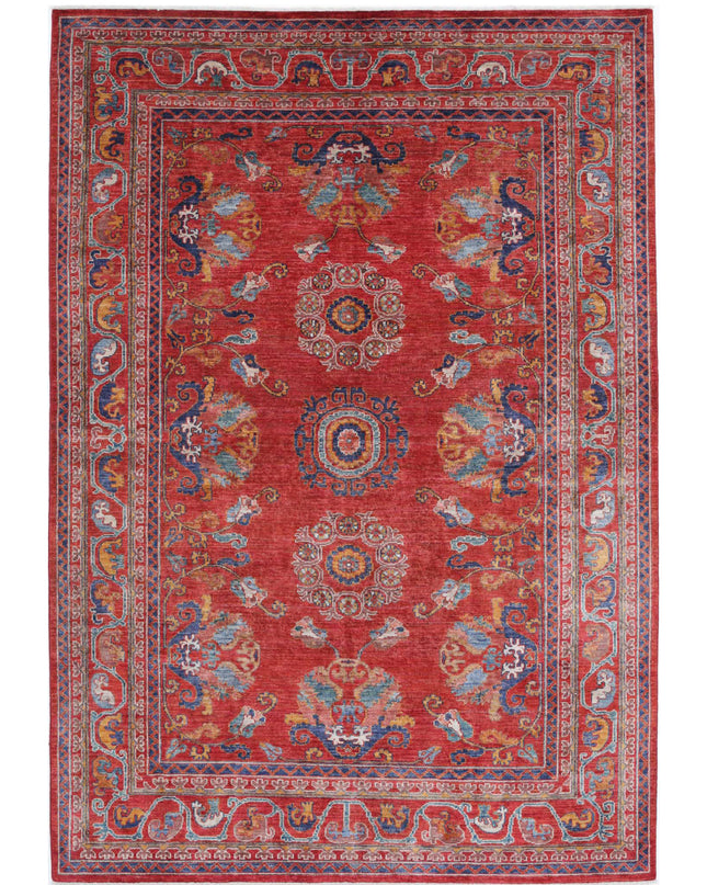 Humna 5' 11" X 8' 10" Hand Knotted Wool Rug 5' 11" X 8' 10" (180 X 269) / Red / Wool