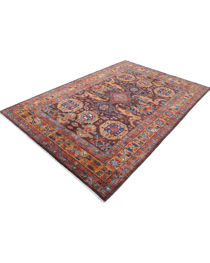 Humna 6' 0" X 8' 10" Hand Knotted Wool Rug 6' 0" X 8' 10" (183 X 269) / Brown / Wool