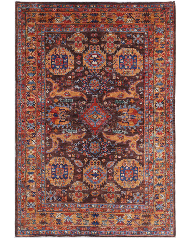 Humna 6' 0" X 8' 10" Hand Knotted Wool Rug 6' 0" X 8' 10" (183 X 269) / Brown / Wool