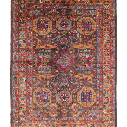 Humna 6' 0" X 8' 7" Hand Knotted Wool Rug 6' 0" X 8' 7" (183 X 262) / Brown / Wool