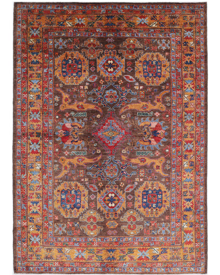 Humna 6' 0" X 8' 7" Hand Knotted Wool Rug 6' 0" X 8' 7" (183 X 262) / Brown / Wool